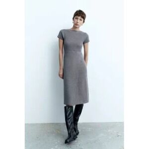 ZARA gray knit midi sheath dress‎